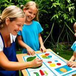 **

*   **Prompt:** "Children participating in an interactive environmental workshop in a sunny urban garden, learning about recycling and sustainability. Colorful educational materials, smiling faces, teacher guiding the activity."

**