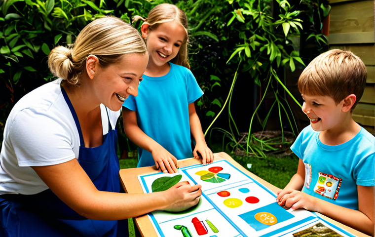 **
* **Prompt:** "Children participating in an interactive environmental workshop in a sunny urban garden, learning about recycling and sustainability. Colorful educational materials, smiling faces, teacher guiding the activity."
**