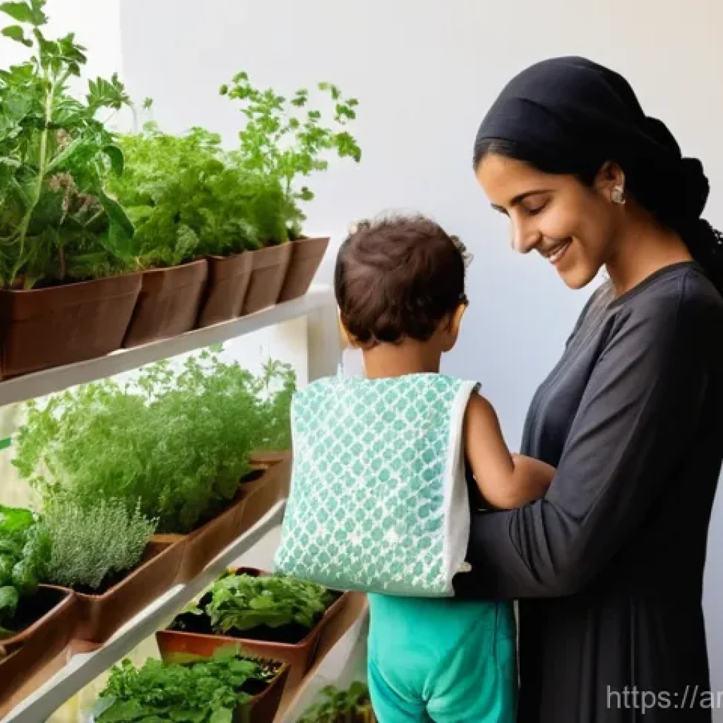 주민의 생태적 가치관 변화 사례 - **Sustainable Living & Home Gardening:** A heartwarming image of an Arab family – a mother, father, ...