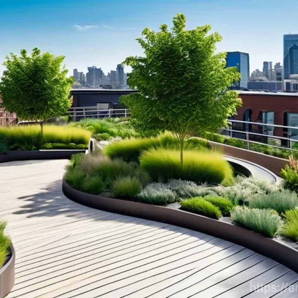 생태적 회복력을 위한 도시재생 전략 - **Urban Oasis: Rooftop Garden Community** A vibrant, sun-drenched urban rooftop garden. The scen...
