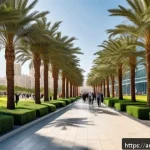 Home 18 도시재생과 환경 보호의 조화 - A modern urban park in a Middle Eastern city featuring expansive multifunctional green spaces with s...